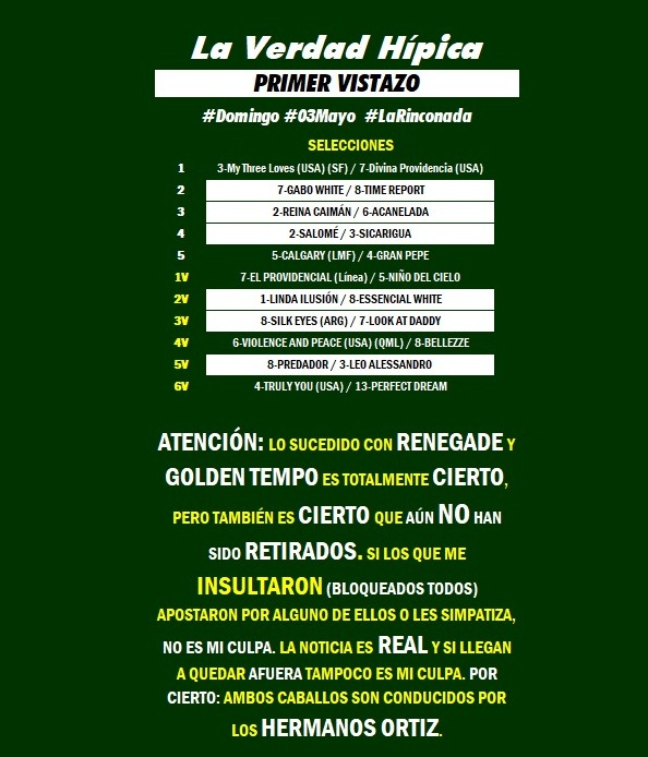 #Hipismo PRIMER VISTAZO para este 03/05 en #LaRinconada Con los #RetiradosINH y ¡MI MANCHETA INFALIBLE!

<a href="/m_estiben/">𝕏 Estiben Hernández </a> <a href="/potrobot_lr/">Potrobot</a> <a href="/RichardTorrealb/">Richard Torrealba</a> <a href="/PalmeGuillermo/">Guillermo Palme</a>  <a href="/mastercoita/">MÁSTERCOITA</a> <a href="/RChalbaudB/">Reinaldo Chalbaud B.</a>  @GatoJacker15 <a href="/PixanME/">SOLANGE</a> <a href="/HipismoDeCatego/">🇻🇪Hipismo de Categoría - HildegarRojas🇻🇪🏇🏆💰</a> <a href="/UnHipico/">Un Hipico</a> @Lupita260805 @Goudet_Rafael <a href="/admiross/">juan carlos rossell</a>