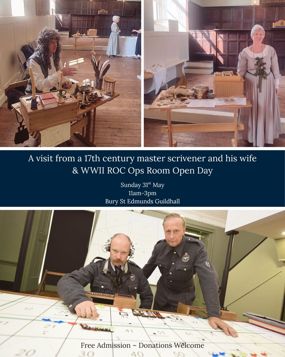 GuildhallBSE's tweet image. 🖋️A visitor is coming to the Guildhall...
Discover the precision of a 1600s master scrivener and the art of calligraphy and meet his dear wife, Goody.

📅 Sunday 31st May 
⏳ 11am to 3pm
🎟️ Free Admission

#BuryStEdmundsEvents #openday #visitsuffolk #history #17thCenturyHistory