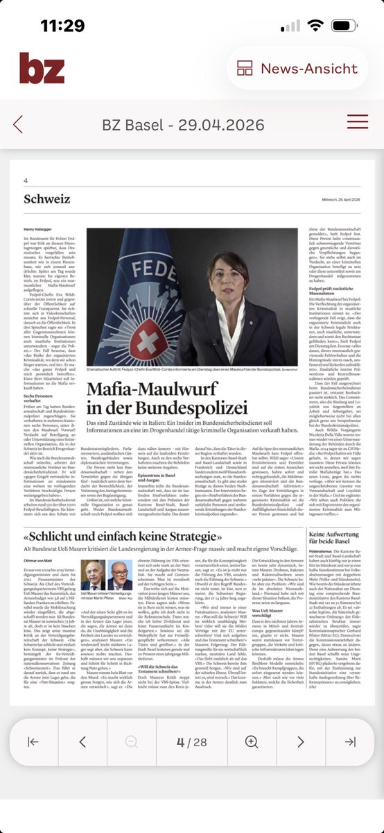 KesslerBasel's tweet photo. Heute in den 🇨🇭CH MEDIA Zeitungen: Die Mehrheit der Frauen will wegen der steigenden (Ausländer-)Kriminalität der 10Mio-Initiative zustimmen: in der Fedpol hatte die Mafia einen Maulwurf. Lieber Beat Jans und Gesamtbundesrat - die Bevölkerung will Sicherheit und vertrauen können. https://t.co/pWYKRMS7YP