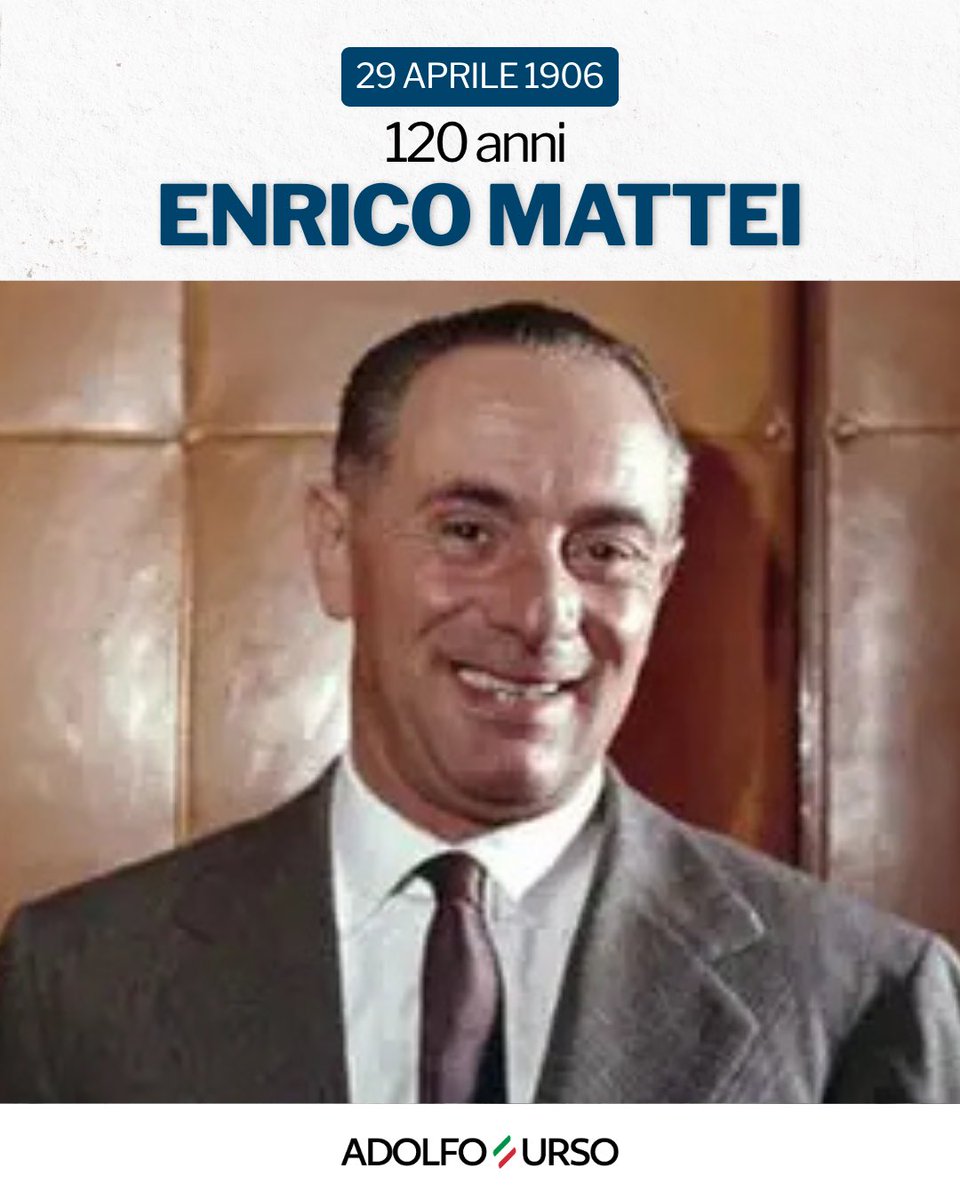 adolfo_urso's tweet image. Visione, strategia e innovazione. Enrico #Mattei è stato uno dei protagonisti decisivi della crescita economica italiana nel dopoguerra. Ha saputo intuire il valore strategico delle relazioni tra #Europa e #Africa, costruendo una visione di cooperazione capace di unire i due