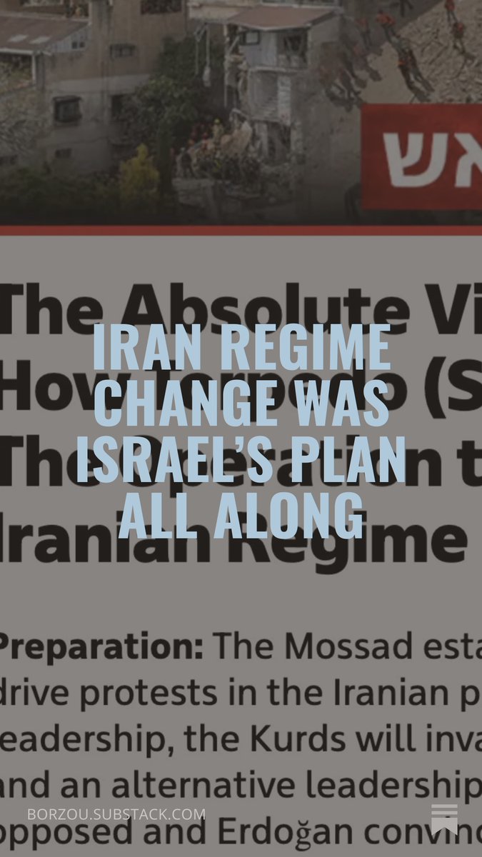 borzou's tweet image. Was it all an op? A blockbuster piece in Israel’s Ynet by journalists Nahum Barnea and Ronen Bergman said Israel’s spy services began planning to topple Iran’s regime four years ago.

The plan by Benjamin Netanyahu and the Mossad was to kill Iran’s leaders, spark a popular