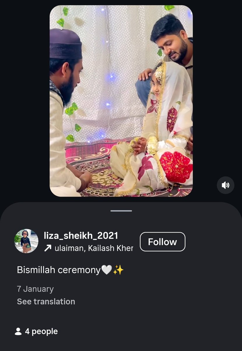 zoo_bear's tweet photo. Fake News by @Lawyer_Kalpana. This isn't a Nikah or marriage ceremony as claimed by the Right Wing. That's a Bismillah ceremony, often called Bismillahkhani (South Asian cultural tradition marking a child's start in learning to recite the Quran) The man sitting behind him is her father.