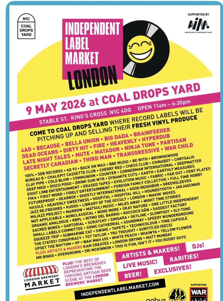 tottaylor1's tweet image. The BEST in #vinyl sounds - join me @RoughTrade and hundreds of Indie labels at the wonderful INDIE LABELS MARKET @IndieLabelMarket next Sat 9 May at the wonderful (King’s Cross) COAL DROPS YARD (I’ll next door to @RoughTrade &amp;amp; #CherryRedRecords #cherryred