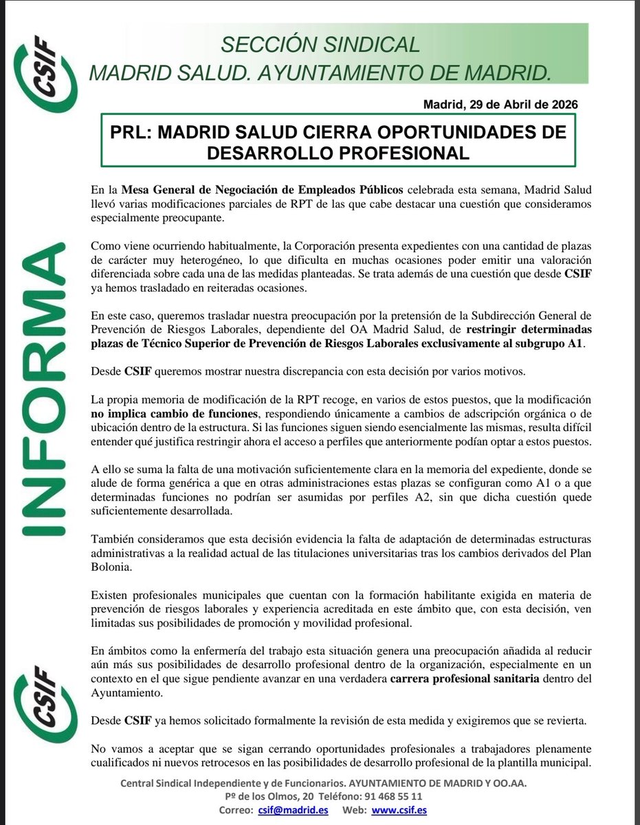 CSIF Ayuntamiento de Madrid tweet media