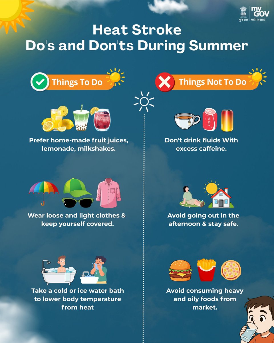 MyGov_Gujarat's tweet image. Heat Stroke: Do's and Don'ts During Summer

#SummerDays #HeatWave