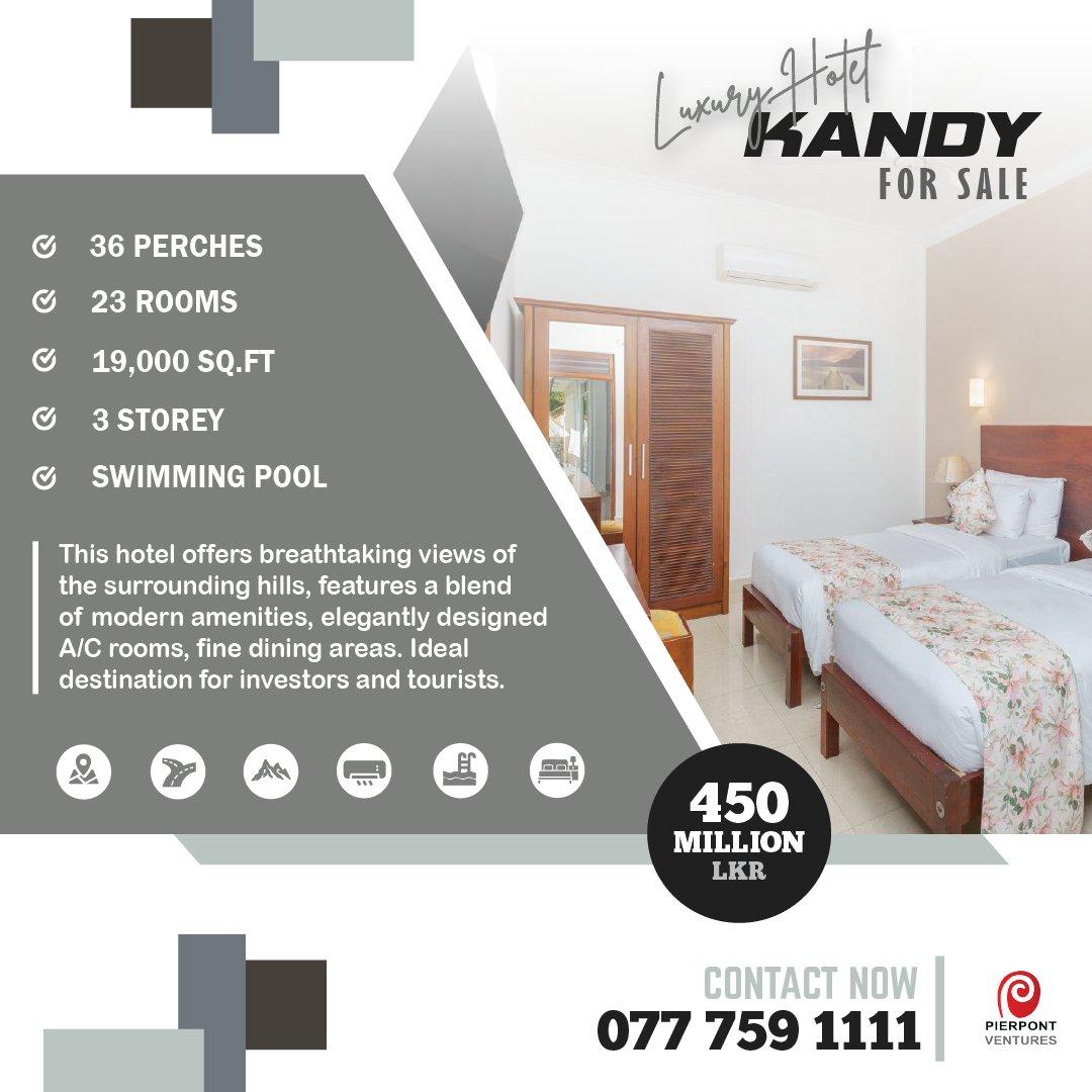 TeamPierpont's tweet image. ✨ Luxury Hotel For Sale in Kandy 

Discover an exceptional investment opportunity in the heart of Kandy, offering stunning views of lush hills and a peaceful atmosphere.

LKR 450 Million!

Contact us at:
📱 0777 59 11 11
📞 0117 682 683

#LuxuryHotel #ForSale #Kandy #Pierpont