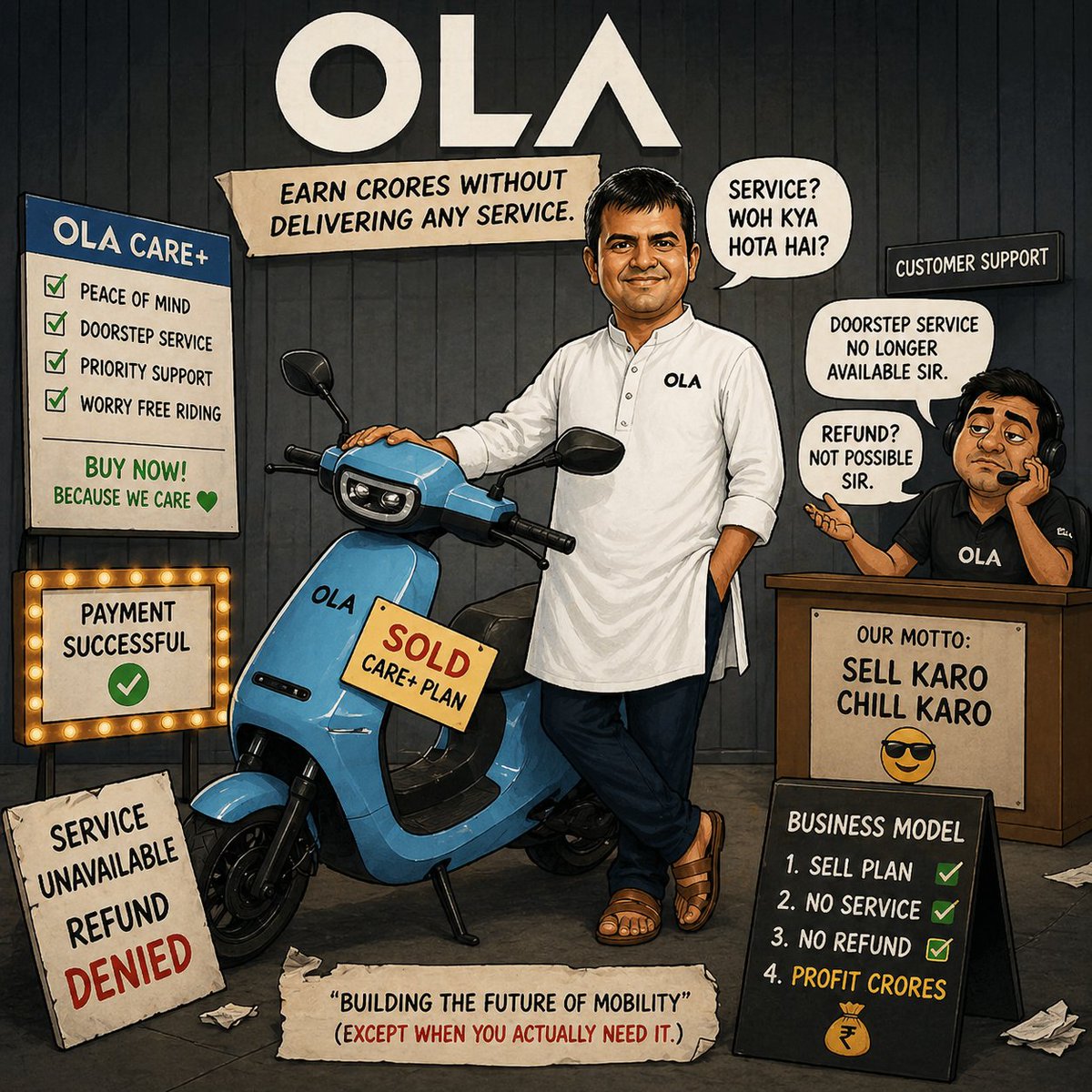 ItsHotFix's tweet photo. @bhash  @OlaElectric  I bought Ola Care+ because my bike has been dead for a month and Pune service centers had no appointments.
Result in 30 mins:
• No doorstep slots
• Support says service unavailable
• Refund denied
Sell the plan, skip the service, keep the money?
#ola https://t.co/VWgkslKcAk