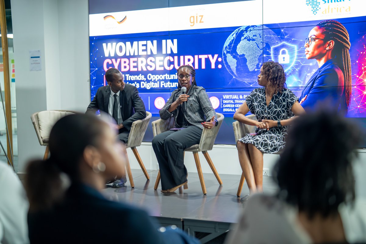 Cybersec_Rwanda's tweet photo. Yesterday at @DigiCenterRW, NCSA participated in a dialogue organized by @giz_rwanda and @RealSmartAfrica on #Women in #Cybersecurity: Global Trends, Opportunities and Africa's Digital Future.

The event convened stakeholders from government institutions, regional organizations, the private sector, and academia to discuss approaches to strengthening women’s participation across technical, policy, and leadership roles within the cybersecurity ecosystem.

Speaking on behalf of NCSA, Ms. Rosemary Butare outlined the institution’s capacity development initiatives aimed at increasing women’s participation in cybersecurity. She highlighted the Cyberhub, one of NCSA’s flagship programs, which targets a minimum of 30% female participation among trainees, as well as ongoing awareness initiatives—particularly in schools—designed to encourage both girls and boys to explore opportunities within the cybersecurity field.

She further emphasized the need to address barriers to entry and retention, including the importance of more realistic certification and experience requirements, as well as the development of workplace policies that foster supportive and inclusive environments for women in cybersecurity.
