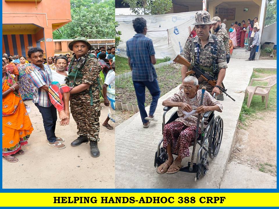 crpfindia's tweet image. Helping with heart! 🗳️

​Troops of Adhoc 388 Bn #CRPF, deployed in Purba Bardhaman for the second phase of West Bengal polling, are ensuring that no voter is left behind. Our personnel are actively assisting elderly and physically challenged citizens, helping them reach the