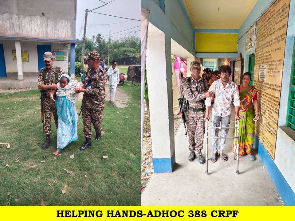 crpfindia's tweet image. Helping with heart! 🗳️

​Troops of Adhoc 388 Bn #CRPF, deployed in Purba Bardhaman for the second phase of West Bengal polling, are ensuring that no voter is left behind. Our personnel are actively assisting elderly and physically challenged citizens, helping them reach the