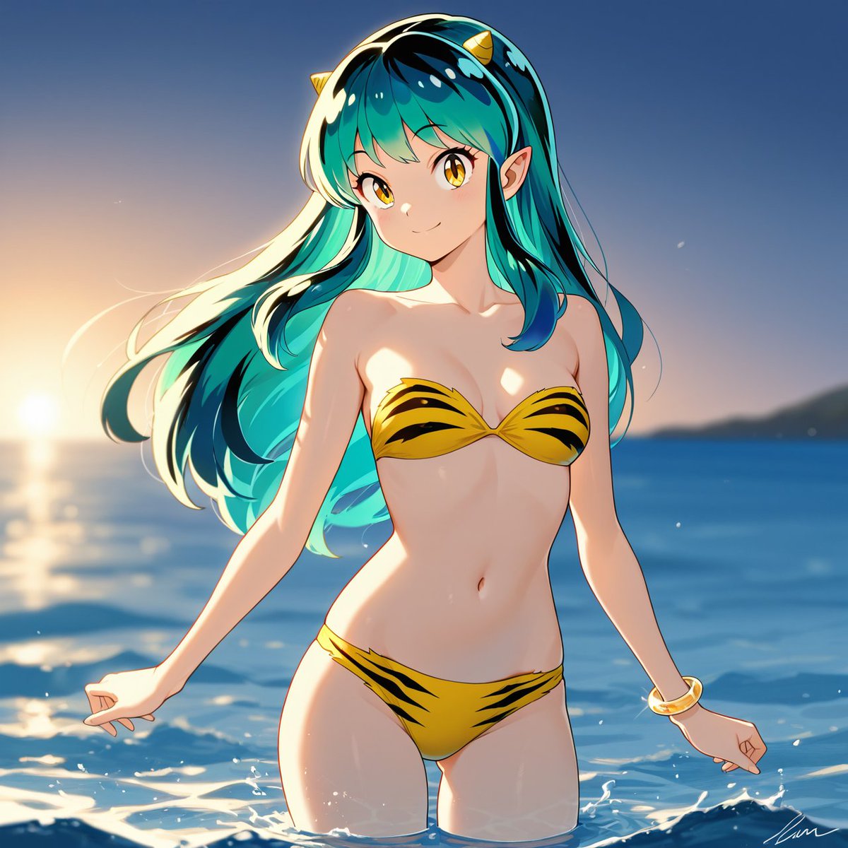 夕暮れの浜辺、波打ち際に佇むラムちゃん…。 まさに「水も滴るいい女