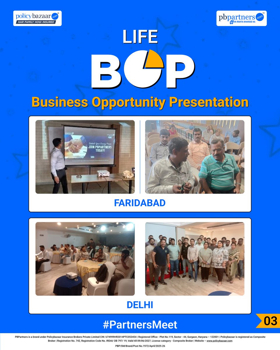 PBPartners_Ofcl's tweet image. We took our #LifeInsurance BOP Partners Meet across 19 cities, strengthening our mission to empower aspiring entrepreneurs nationwide.

With seamless onboarding and engaging sessions, every partner got a strong start with #PBPartners.