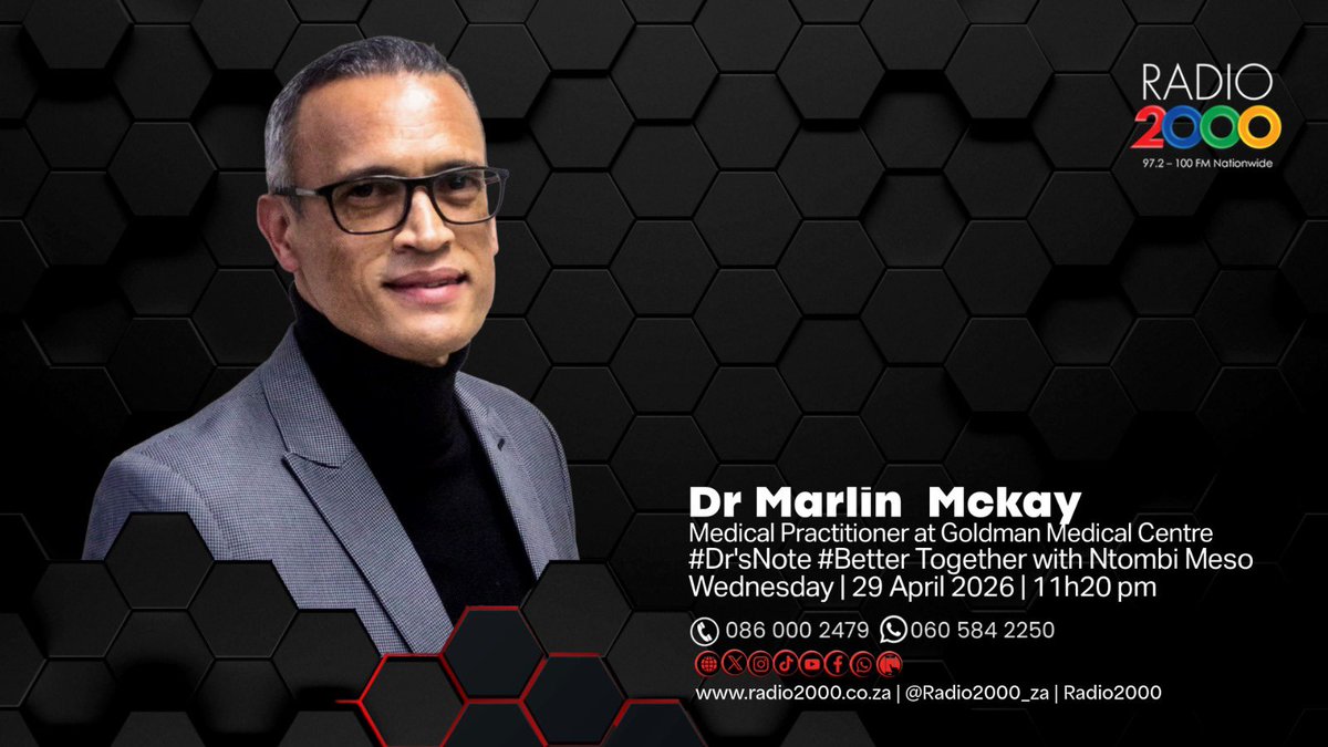 Radio2000_ZA's tweet photo. #BetterTogether #DrsNote
Joined by Dr Marlin McKay as we unpack how STIs like syphilis are transmitted, and why awareness and early prevention matter.
@Ntombithevoice @MarlinMcKay https://t.co/NAcL5wZgSG