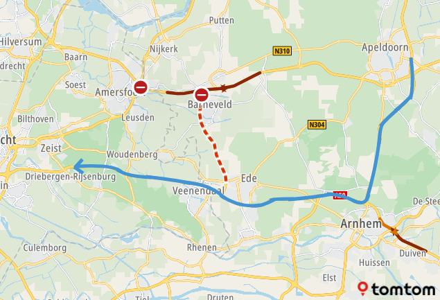 ANWBverkeer's tweet image. Ongeluk op de #A1 Apeldoorn ► Amersfoort, één rijstrook minder bij Voorthuizen. Nu 6 km file, +1 uur.

Omrijden kan via Arnhem over de #A50 en #A12: