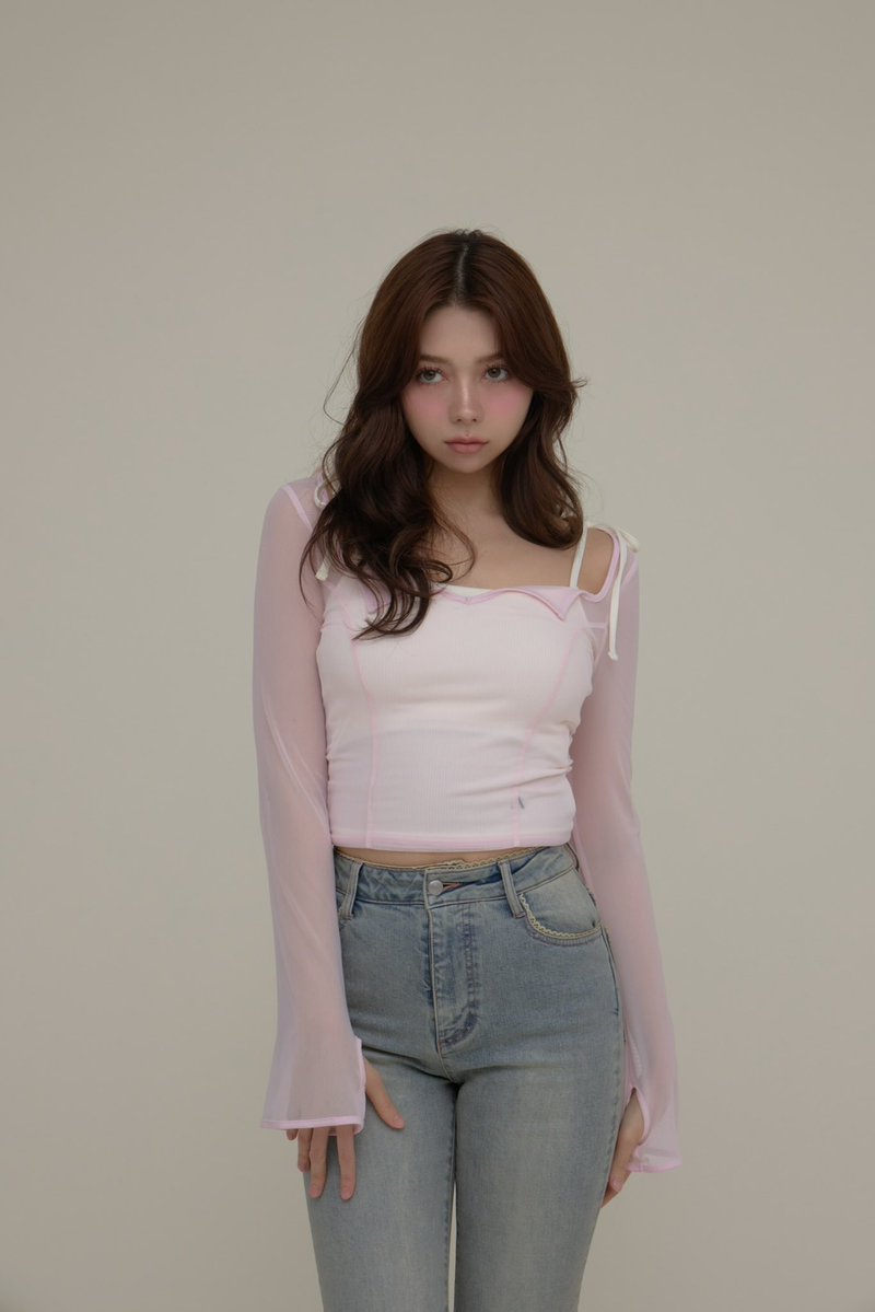 正規品　ANDMARY Roy tulle set tops pink Roy tulle set tops color pink/beige ¥9900-tax in 柔らかなチュール
