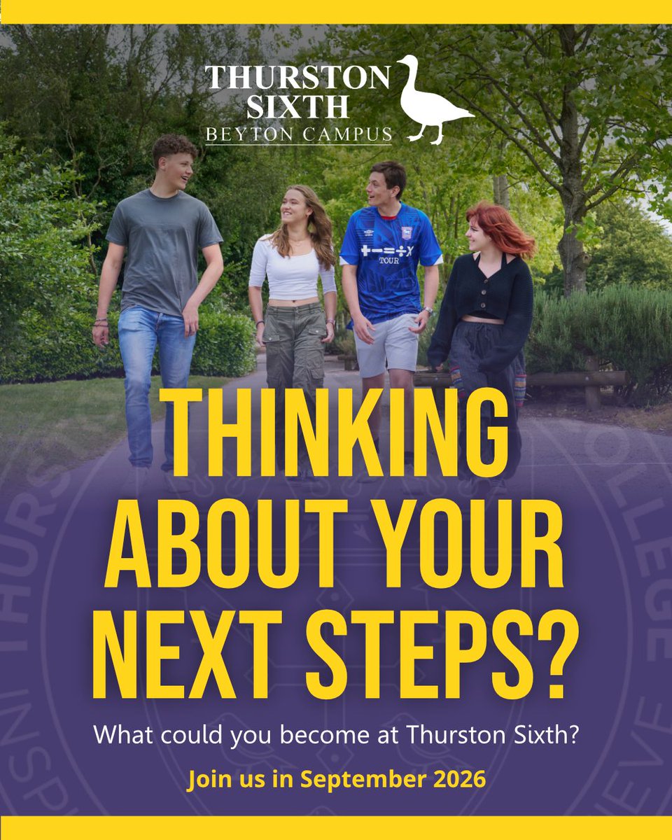 ThurstonCollege's tweet image. What could your child become at Thurston Sixth? 🤔

Did you know that applications are still open for students wishing to join our friendly, high achieving sixth form in September 2026? Find out more and apply online at thurstonsixth.org/apply. ✅

#SixthForm #ThurstonSixth