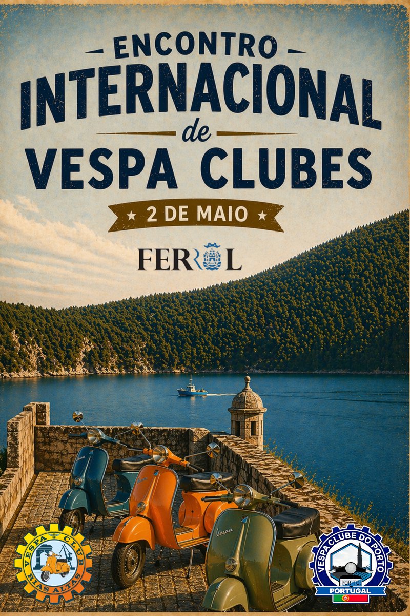 FerrolOficial's tweet image. 🛵 Os amantes das vespas danse cita en #Ferrol esta fin de semana cun encontro internacional de clubes
📍 O sábado, 2 de maio, ás 18.00 horas, concentraranse na praza de Armas
ferrol.es/Concello/Novas…
