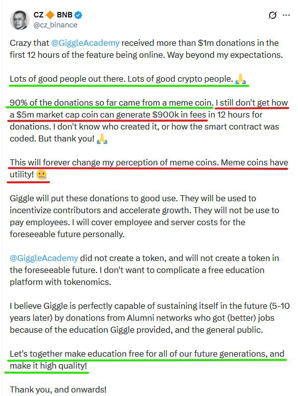 lowcap_hunter's tweet image. $PP is the next $GIGGLE

we raised ~400K and we are at 500K market cap right now

i believe @cz_binance will support PrisonProfessors even further

imagine fading this

it's crazy how we $PP meme token will raise more than $1M donations