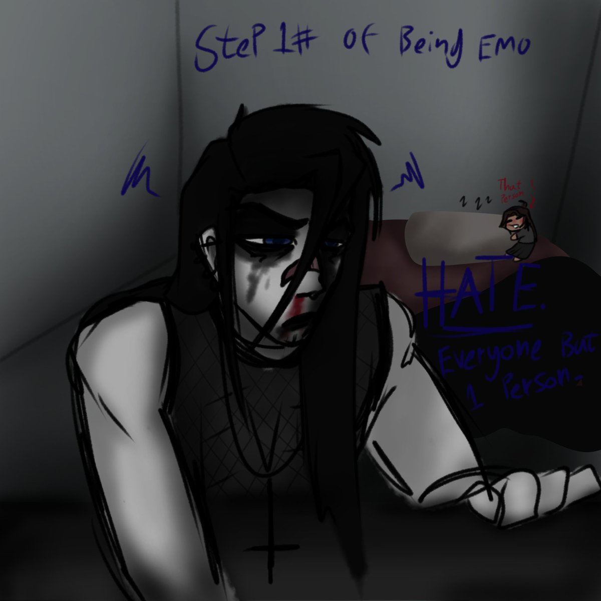 ___baaah___'s tweet photo. It's been awhile goth boy >:) plus my omlete penis.

I want to redesign his goth look but no ideas yettttt https://t.co/2ghk3guFfK