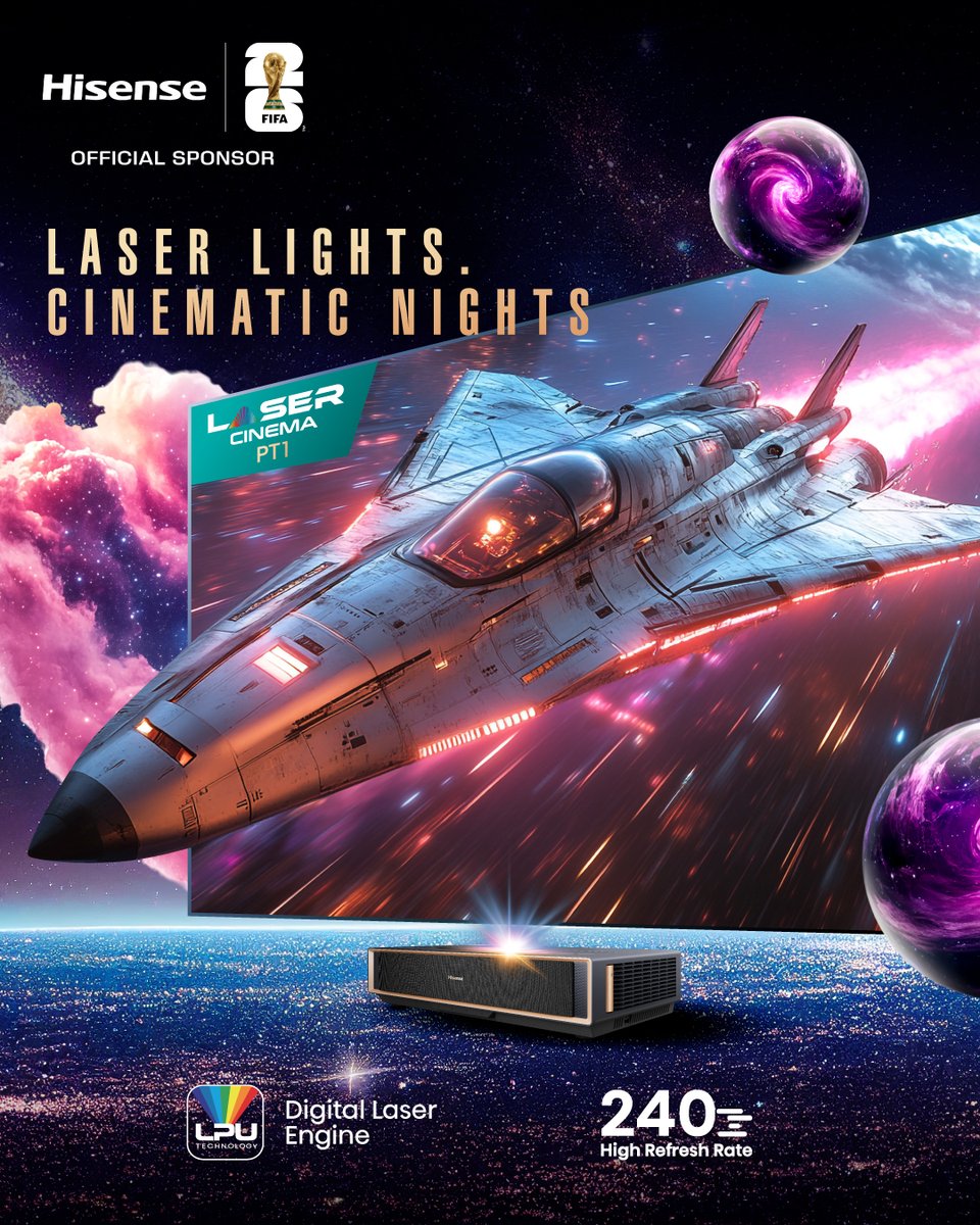 HisenseMalaysia's tweet image. Ready for Cinematic Nights? 🍿✨ The Hisense Laser Cinema PT1 brings the action to life! Powered by the LPU Digital Laser Engine for stunning clarity &amp;amp; a 240Hz High Refresh Rate for flawless, ultra-smooth motion.🚀
👉 hisense.com.my/?p=15025

#HisenseMalaysia #Quality #Technology
