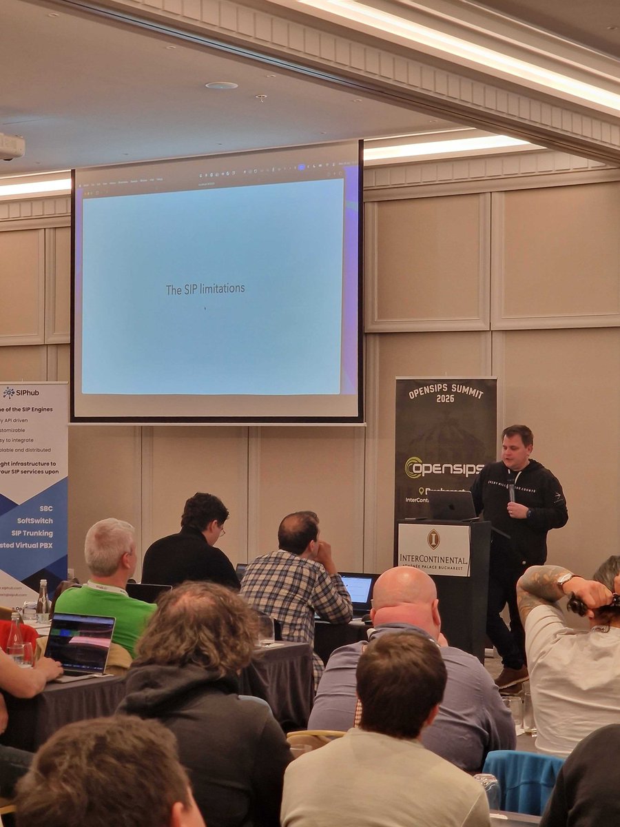 opensips's tweet image. #OpenSIPSSummit 2026, Day #2
Dan Jenkins - @nimbleapeltd 
Connecting @WhatsApp  's 2 Billion Users to Your #SIP Stack - The Practical Guide 
#voip #telecom #rtc #opensource