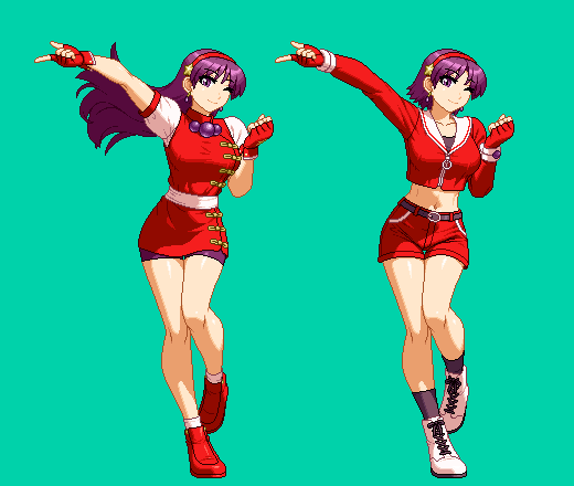 KOFシリーズから麻宮アテナさんのドット絵を描いてみました。
衣装が多すぎるので何回かに分けていこうと思います。
一先ず今回はKOF94～99までです。