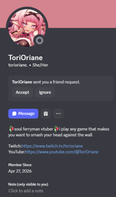 ToriOriane's tweet photo. ❌please be wary, there's an impersonator going around on discord! 
"torioriane." is NOT ME, please report the account🙏 https://t.co/IdpOg4VgLo