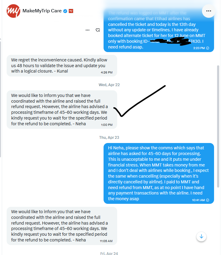 ArijitG19574478's tweet photo. @indgusty @EtihadHelp @etihad @makemytripcare @makemytripcare @etihad Are these actions not illegal and meant to make money by any means? Please assist @DGCAIndia @RamMNK https://t.co/AbqVh55cUL