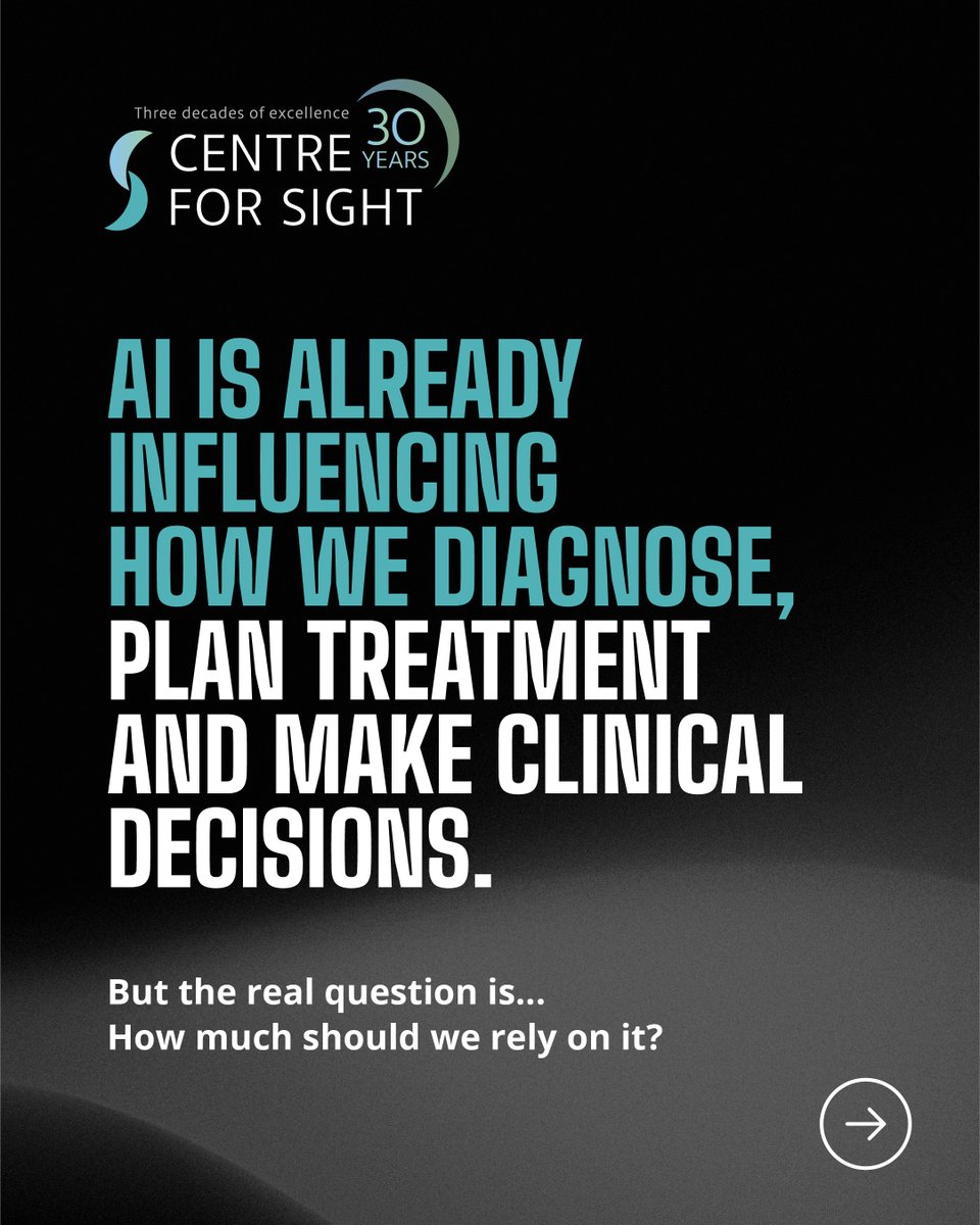 CentreforSight's tweet photo. AI is already influencing how clinicians diagnose, plan treatment, and make clinical decisions.
How much should we rely on it?
Join the conversation shaping the future of ophthalmology. CLOSING SOON: https://t.co/9kjynekwoS
#centreforsight #ophthalmology #AIinmedicine #eyecare https://t.co/1hcnOMQZa5