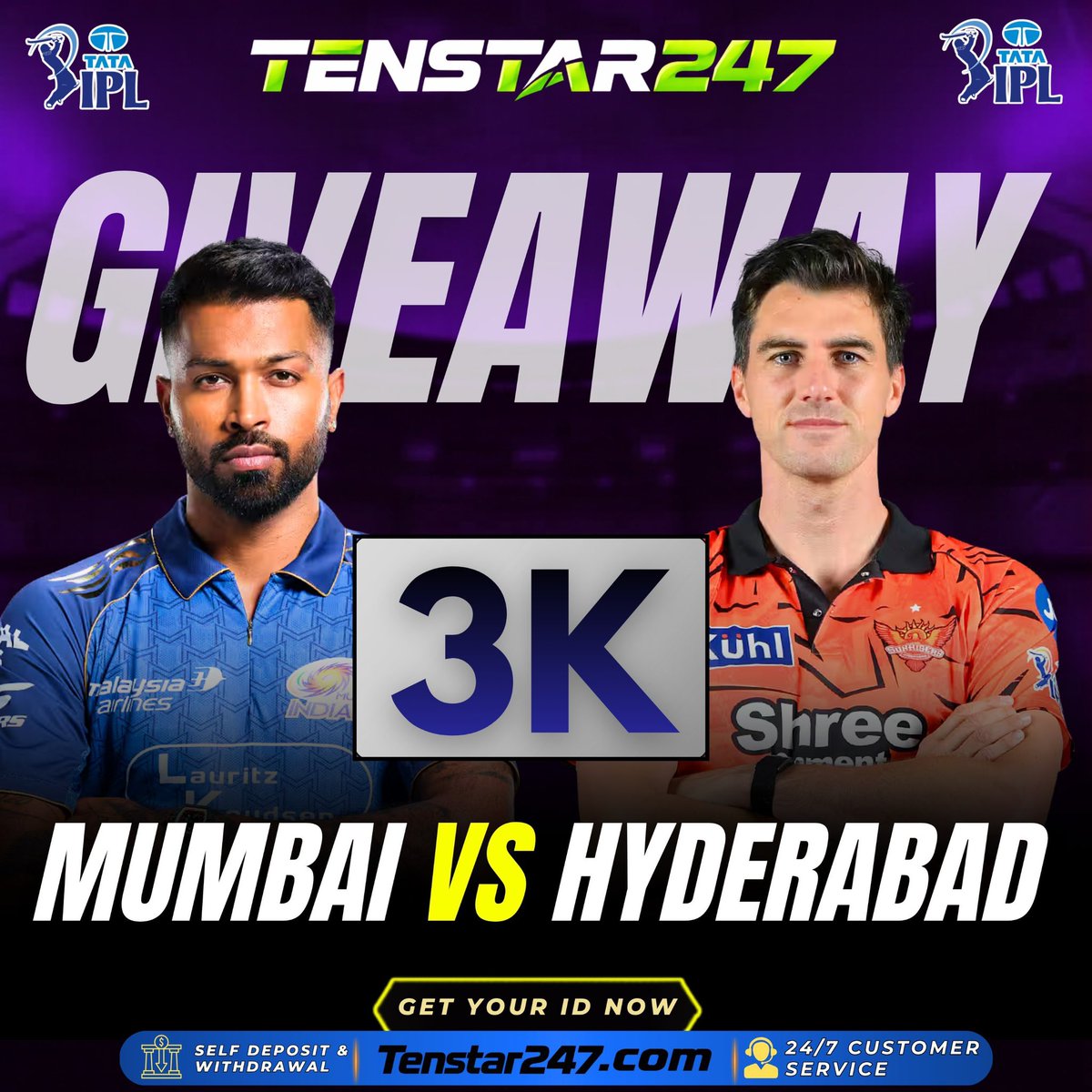 Giveaway

🏏 Mumbai vs Hyderabad

Predict Total  Match Wickets &amp; Total Four

🎁 1 Winner get ₹3,000

🚨 Rules :
📌 Like &amp; retweet &amp; tag 3 Friends
📌 Must Follow me &amp; <a href="/tenstar247/">Tenstar247</a> 
📌Drop your comment before match  start
📌 No multiple comment

SignupNow Tenstar247.com