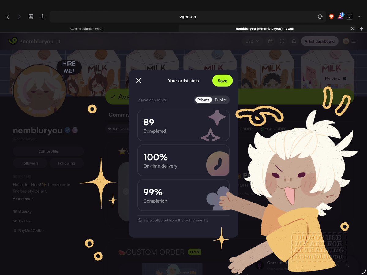 nembluryou's tweet image. new @_VGen_ update!! here is my artist stat.. pretty cool number👀

ʰⁱʳᵉ ᵐᵉ~~
ʸᵒᵘ ʷⁱˡˡ ⁿᵒᵗ ᵇᵉ ᵈⁱˢᵃᵖᵖᵒⁱⁿᵗᵉᵈ (˶˃ ᵕ ˂˶)

#VGenArtist #smallartist