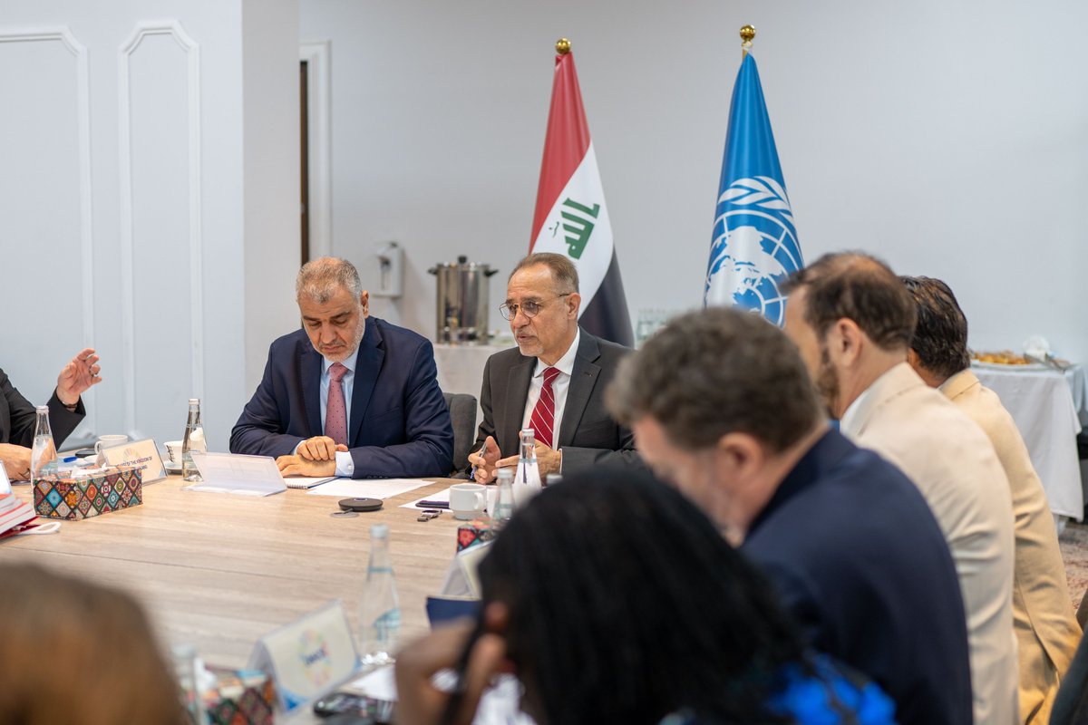 UNIraq's tweet photo. UN Resident Coordinator for Iraq, Ghulam M. Isaczai, convened the Development Partners' Forum at the UN Office in Baghdad. 
The meeting was briefed by former Prime Minister’s Advisor HE Mohamed Al-Darraji and brought together members of diplomatic community, UN agencies and NGO representatives. 
Participants exchanged views on current developments in the region and their impact on socioeconomic outlook and fiscal sustainability in Iraq. They also discussed efforts to strengthen coordination across development and humanitarian priorities in Iraq.