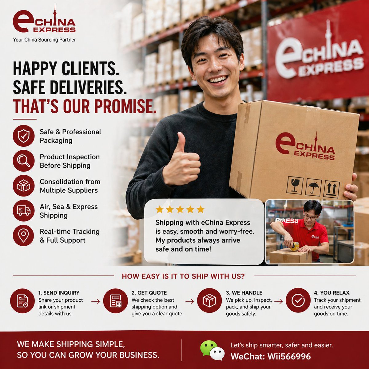 eChinaexpress's tweet image. Happy clients ship smarter. 

With eChina Express, shipping feels easy.
Safe packing. Clear updates. On-time delivery. No stress.
From China to your door — handled right.

📩 WeChat: Wli566996

#ChinaShipping #GlobalShipping #ImportFromChina #FreightForwarding #eChinaExpress