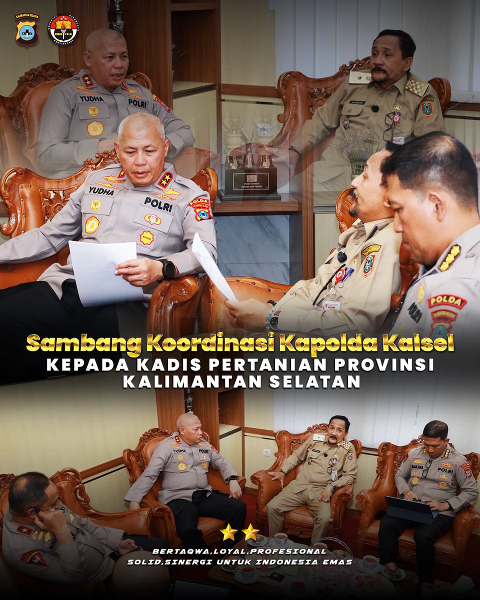 bidhumaskalsel's tweet photo. Kapolda Kalimantan Selatan Irjen Pol. Dr. Rosyanto Yudha Hermawan, S.I.K., S.H., M.H. melaksanakan sambang koordinasi dengan Kepala Dinas Pertanian Prov. Kalsel, Ir. H. Syamsir Rahman, MS.

#SinergiUntukIndonesiaEmas #KetahananPangan https://t.co/NYjmRDV1ic