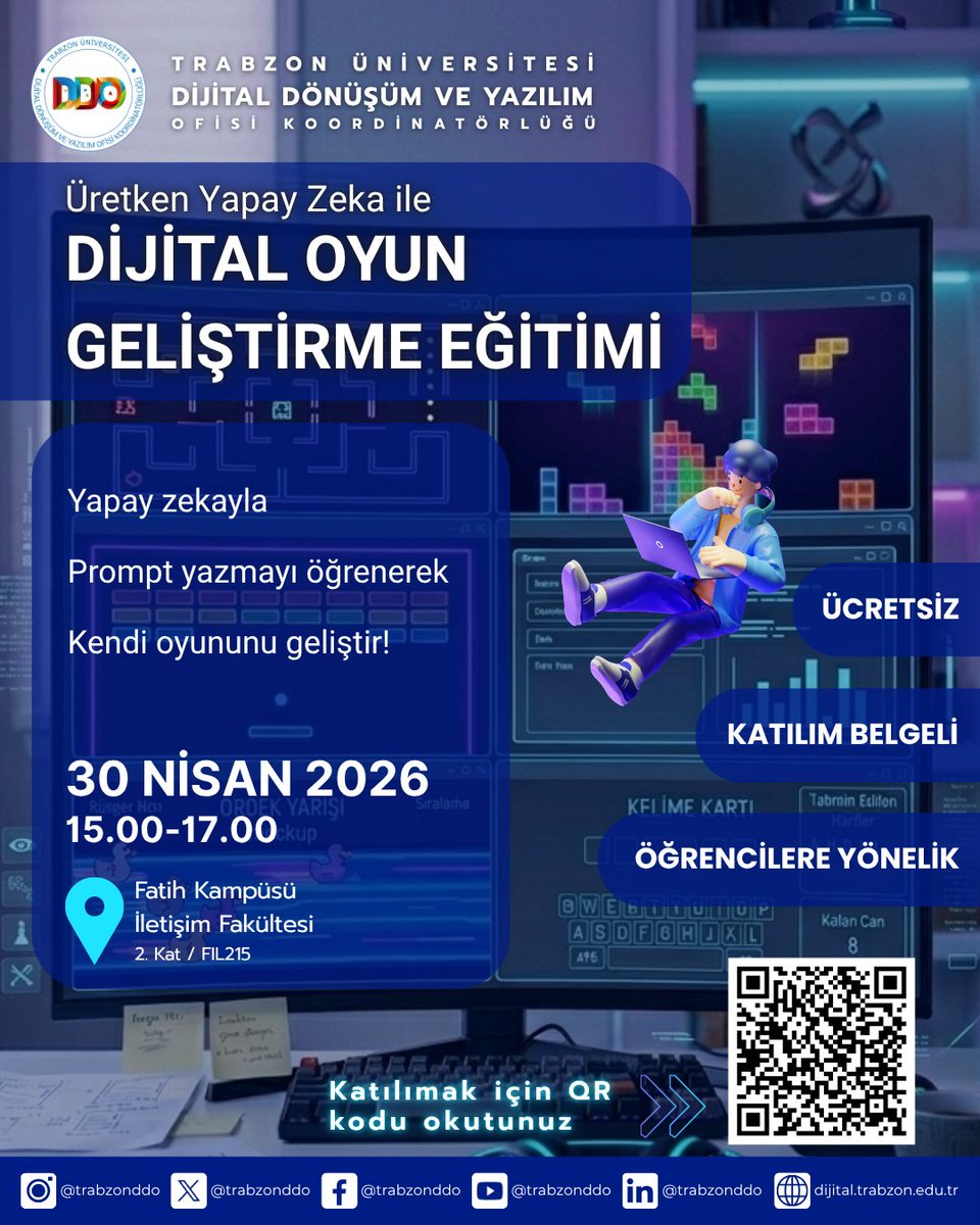 TrabzonDDO's tweet photo. 🚀 Üretken yapay zeka ile kendi dijital oyununu geliştirmeyi öğrenmeye hazır mısın?

Eğitime katılmak için: https://t.co/eDPvCtey3E

#dijitaldönüşümveyazılımofisi
#trabzonüniversitesi
#trabzonddo
@trabzonuniv https://t.co/wQdM5CqZSD