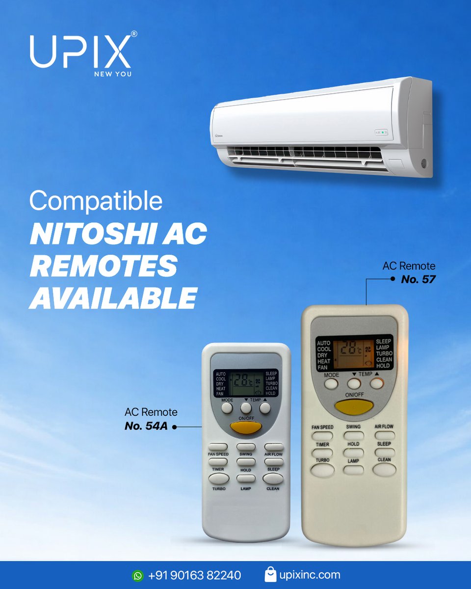 UpixInc34430's tweet image. Lost your AC remote no worries.
Get the perfect match and stay cool without hassle.

📲 WhatsApp Now: +91 90163 82240
.
#upix #upixinc #electronic #electronicstore #amazon #jiomart #flipkart #snapdeal #acremote #nitoshi #coolingcomfort #electronics #hometech #acrepair