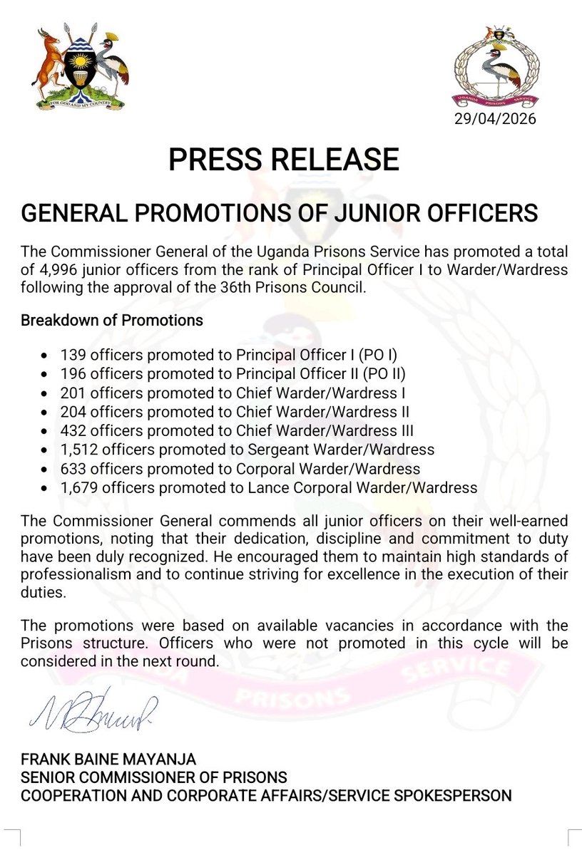 Uganda Prisons Service tweet media
