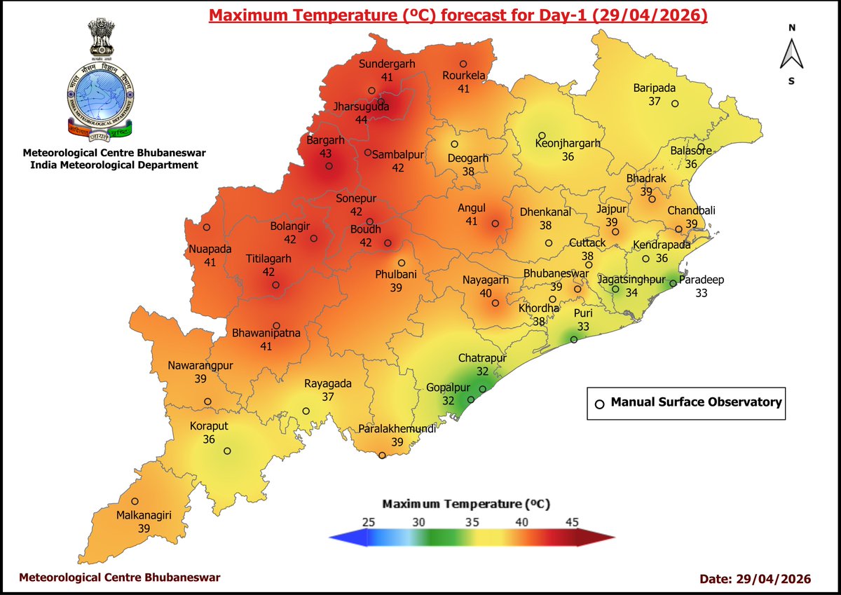 mcbbsr's tweet image. Maximum Temperature Forecast for next 5 days
#Odisha #hot #temperature