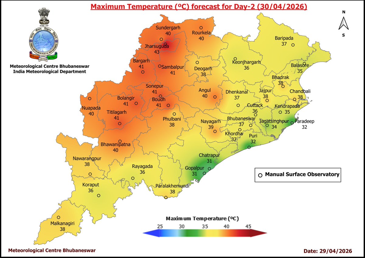mcbbsr's tweet image. Maximum Temperature Forecast for next 5 days
#Odisha #hot #temperature