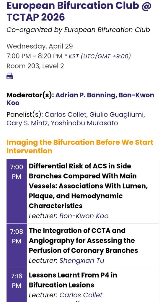 Zill_cardio's tweet image. #HappeningNOW

💥 Let the learning begin..
#TCTAP2026 is officially underway 

🛑Clinical Value of IOCM in Reducing MARCE in High-Risk CV Interventions

🕖7:00 PM ~ 8:10 PM * KST
📍Room 203

🛑European Bifurcation Club @ TCTAP 2026

🕖7:00 PM ~ 8:10 PM * KST
📍Room 203