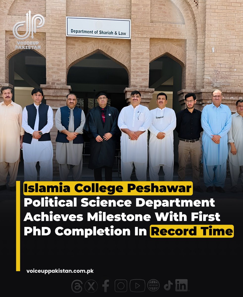 VoiceupPakistan's tweet image. The Department of Political Science at Islamia College University Peshawar has marked a significant academic milestone under the leadership of Dr. Amir Ullah Khan by launching BS, MPhil, and PhD programs.
#IslamiaCollegePeshawar #PoliticalScience #PhD #AcademicExcellence