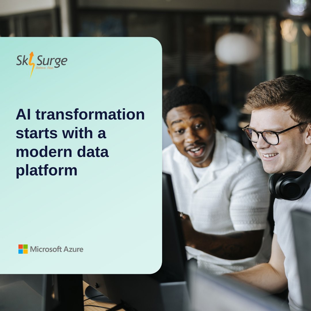 SkySurge24's tweet image. AI transformation doesn't start with AI.  It starts with your data. 🧠  

Build the right foundation with a modern data platform and everything else follows.  

Powered by @MicrosoftAzure   

#AITransformation #DataPlatform #Azure