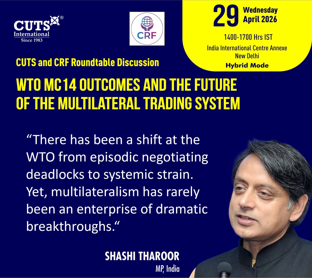 CUTS_CITEE's tweet photo. 🔊Live Now

Roundtable discussion on #WTO #MC14 Outcomes and the Future of the #Multilateral #Trading System

@PascalLamyEU @ShashiTharoor @Psm_cuts @MontekSinghPC @priyadarshi_crf @bc_cuts @CUTS_CCIER @vijay67_singh @CUTSGlobal https://t.co/j5DH65Di1f