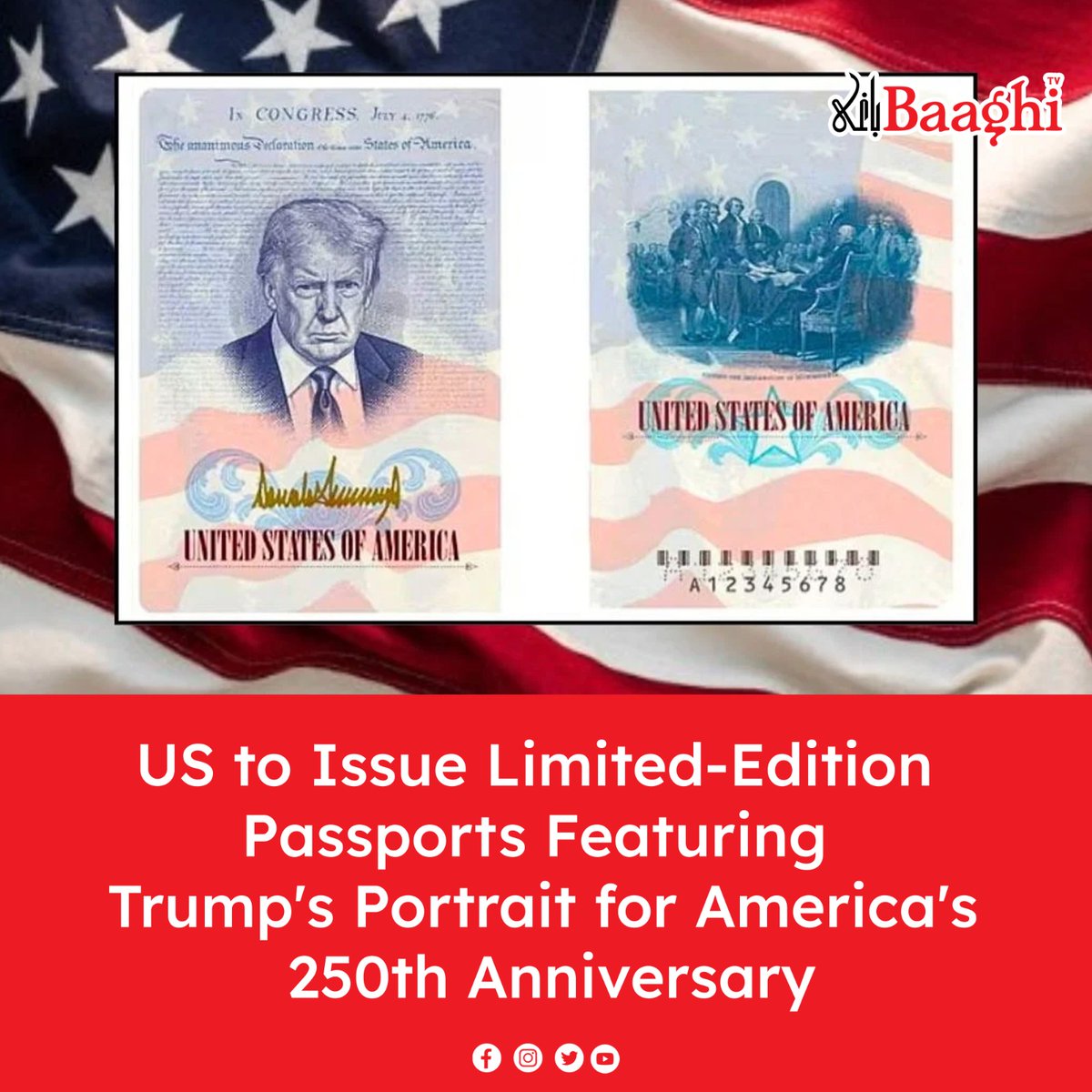 BaaghiTV's tweet image. US to Issue Limited-Edition Passports Featuring Trump's Portrait for America's 250th Anniversary

en.baaghitv.com/us-to-issue-li…

#BaaghiTV #US #LimitedEdition #Passports #TrumpPortrait