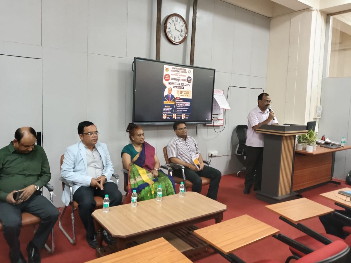IncomeTaxUPWest's tweet photo. In collaboration with Kanpur Chartered Accountants Society a half day training on the New Income Tax Act‑2025 was inaugurated by CIT Audit Ms. Garima Chaudhary on 29.04.2026 at MSTU training center, Kanpur.
Session on “Overview & Transitory Provisions of Income Tax Act, 2025” was mastered by CA Shri Govind Maheshwari, sensitizing participants on key changes in Direct Tax laws.
Officers/officials of the department along with the members of Chartered Accountant society took part in the concluded session.