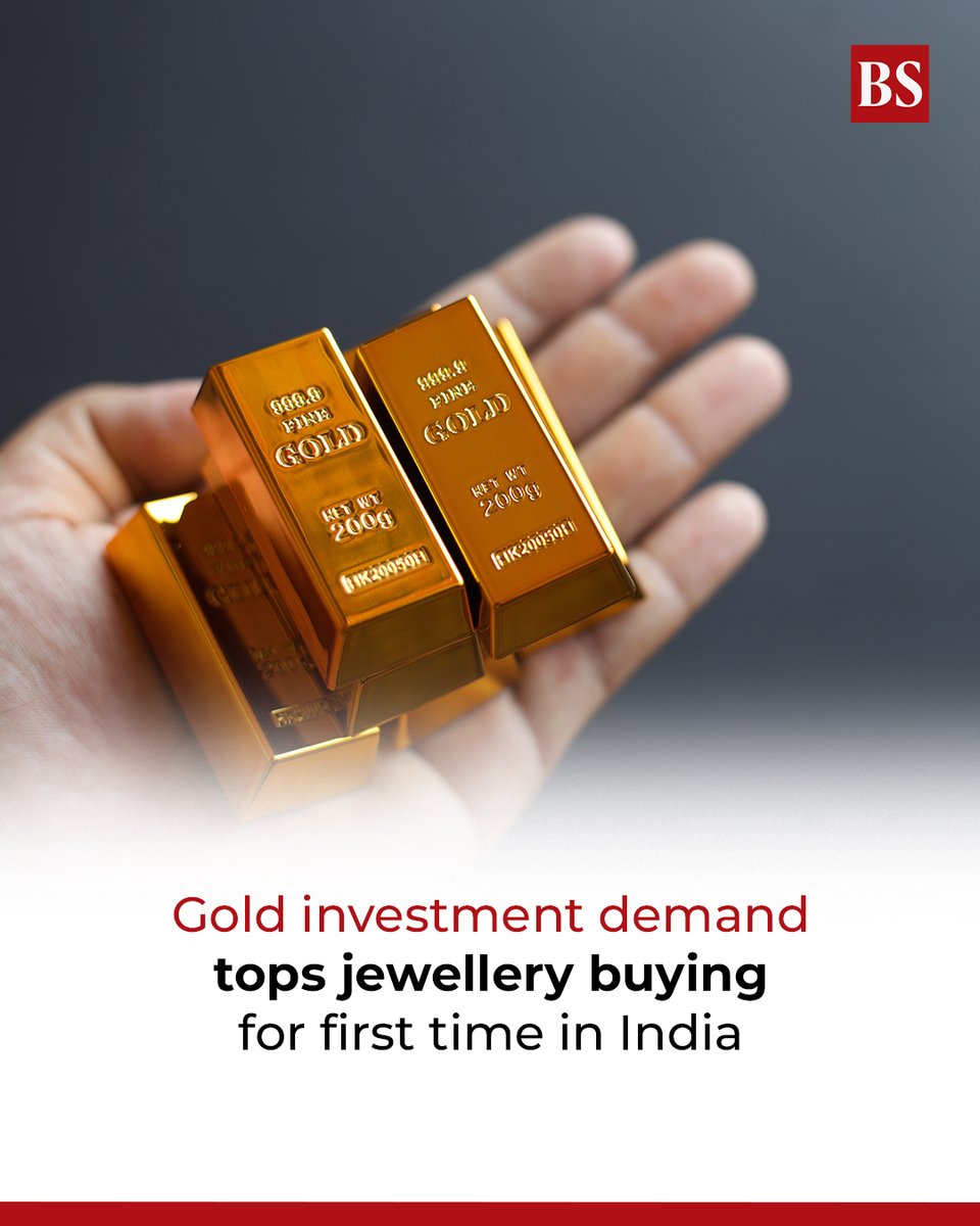bsindia's tweet image. India's investment demand for gold surpassed jewellery consumption for the first time on record in ​the March quarter, as investors turned to the ​precious metal amid subdued equity market returns, the WGC ‌said.

mybs.in/2g5VulW

#Gold #GoldInvestment #Jewellery