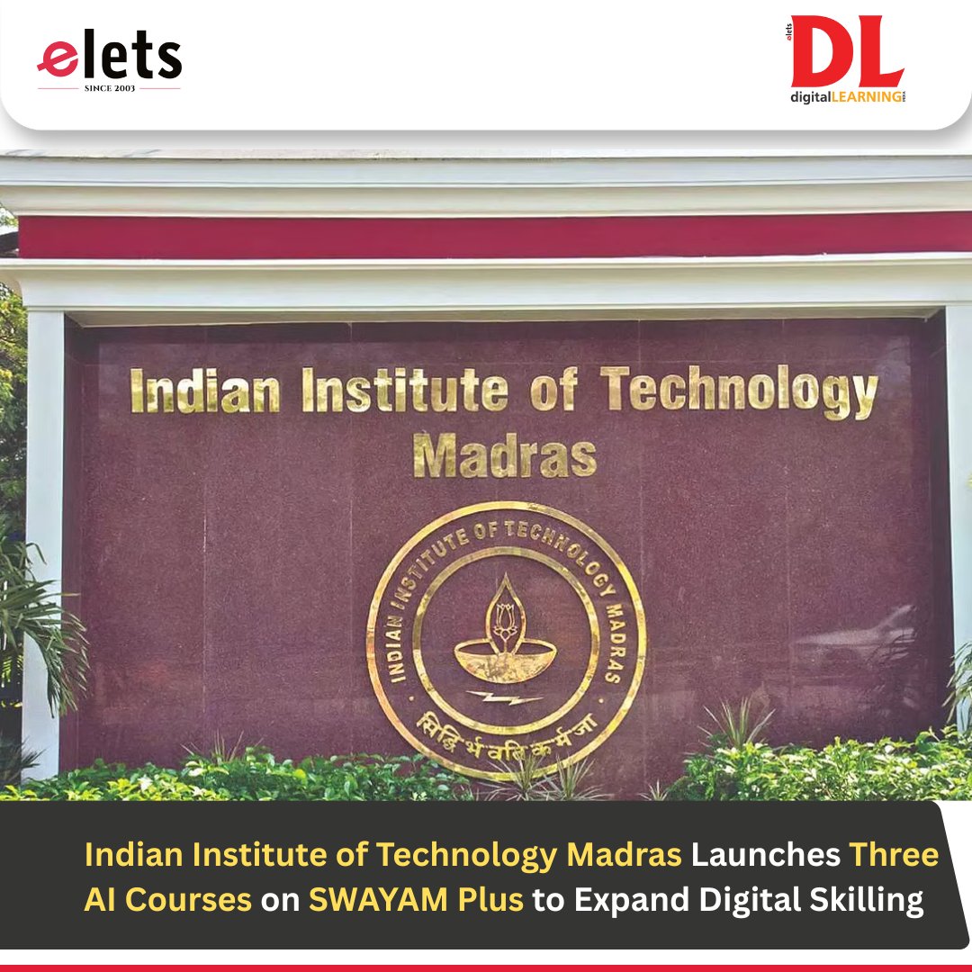 dl_magazine's tweet image. Indian Institute of Technology, Madras has introduced three new beginner-friendly Artificial Intelligence courses on the SWAYAM Plus platform as part of its “AI for All” initiative...

Read More: lnkd.in/grjcpuq6

#SWAYAMPlus #IITMadras #OnlineEducation