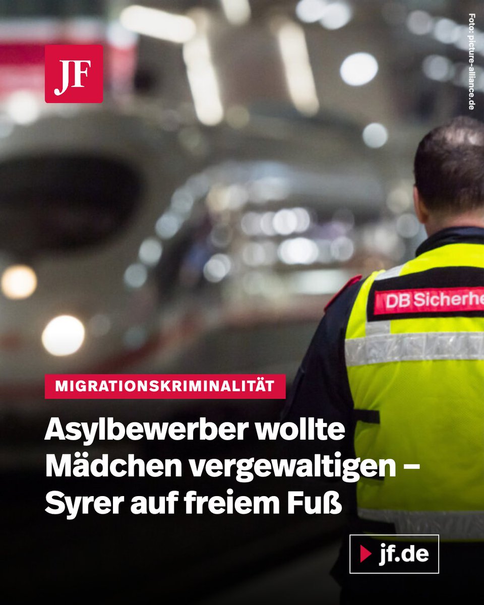 Ein mehrfach vorbestrafter Syrer versucht in einem ICE ein 15jähriges Mädchen zu vergewaltigen. Das Opfer kann sich befreien, die Polizei nimmt den Mann fest. Kurz nach der mutmaßlichen Tat ist der Migrant wieder auf freien Fuß.

Weiterlesen: jungefreiheit.de/politik/deutsc…