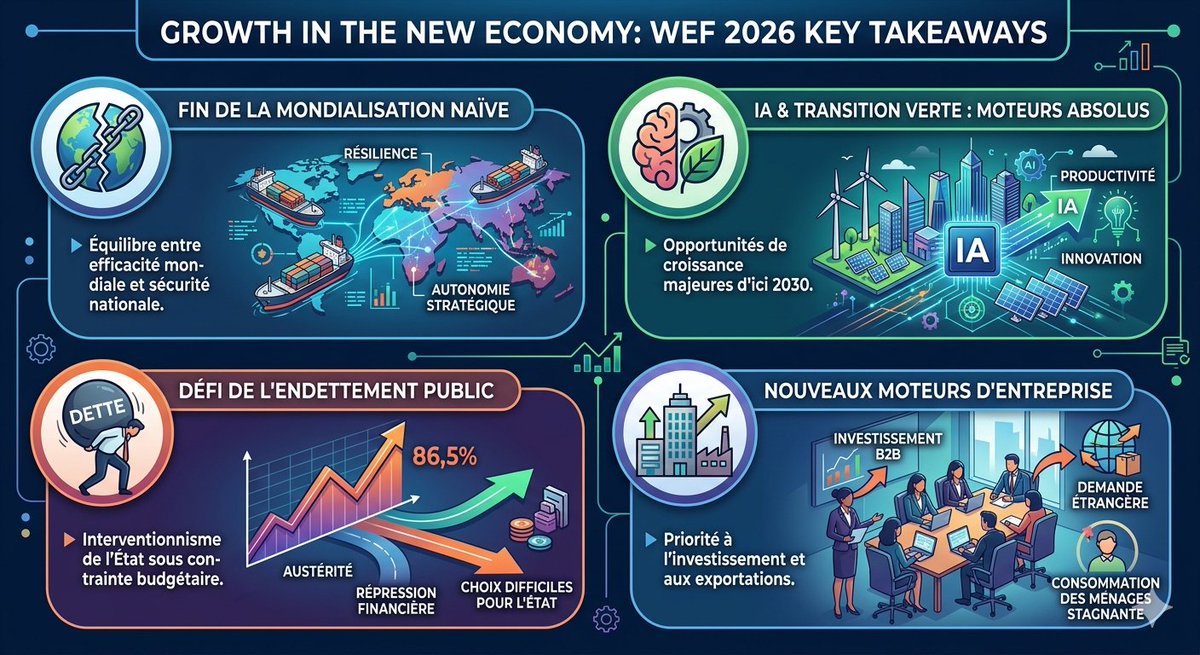walidelfehri's tweet photo. 🚨 Le Forum Économique Mondial (WEF) vient de publier sa feuille de route 2026 : "La Croissance dans la Nouvelle Économie".
L'ancien modèle est mort. Voici les 5 chiffres et tendances massives qui vont redéfinir la décennie à venir. 🧵👇
#Economie #WEF2026 #Tech #IA https://t.co/29FDaOzWLs