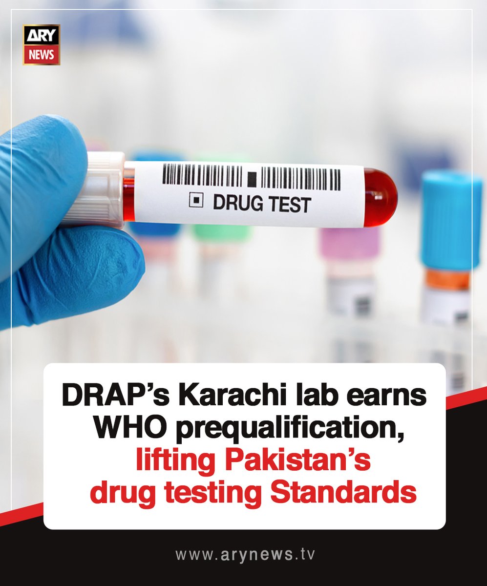 ARYNEWSOFFICIAL's tweet image. DRAP’s #Karachi lab earns #WHO prequalification, lifting #Pakistan’s drug testing Standards

Read More : arynews.tv/drap-karachi-l…...

#ARYNews